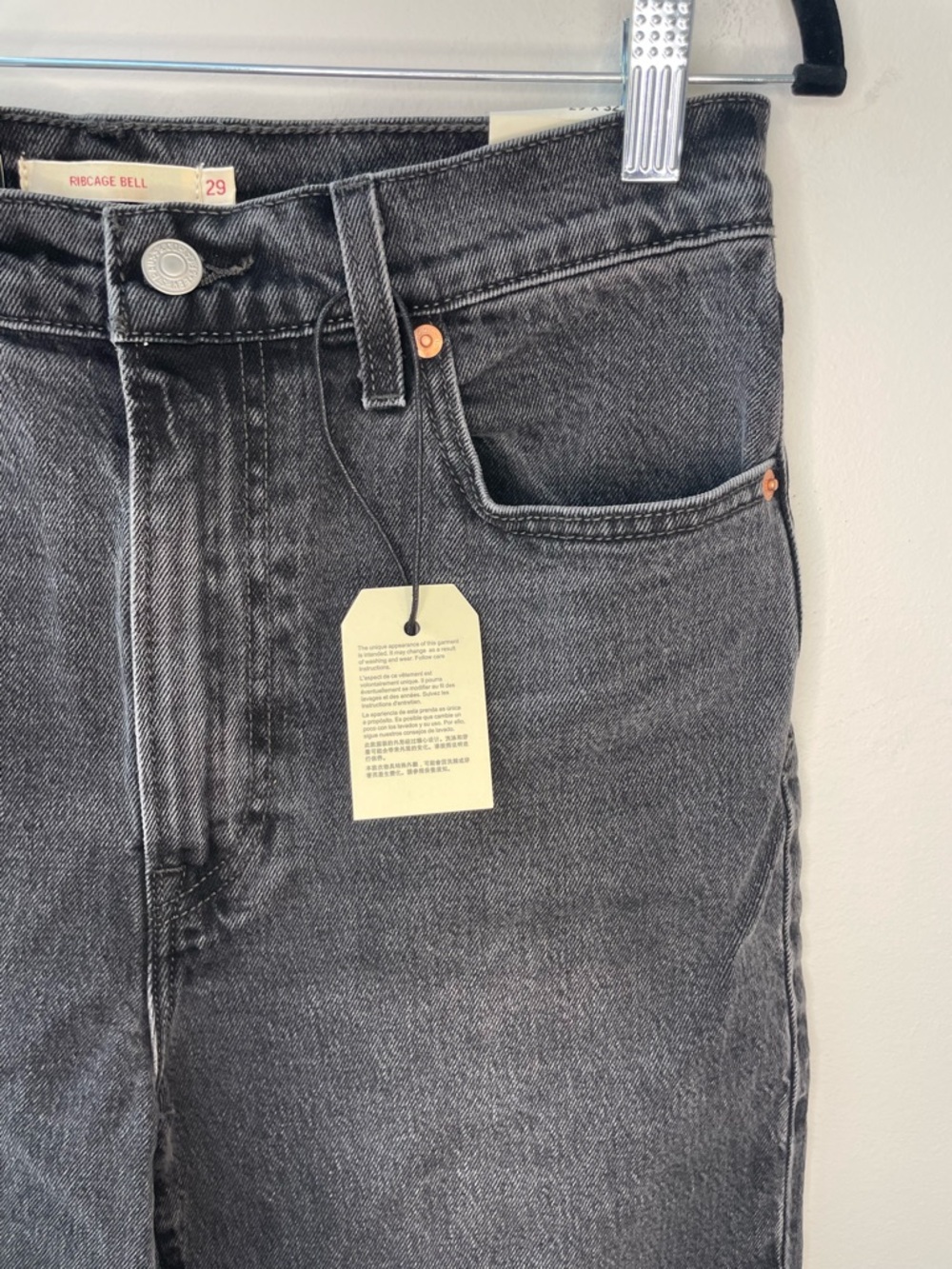 Levi's Ribcage Bell Bottom Jeans Wmn’s 29x32 Distressed Black High Rise $98 NWT - Picture 3 of 13